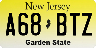 NJ license plate A68BTZ