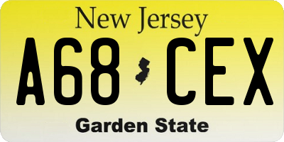 NJ license plate A68CEX