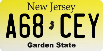 NJ license plate A68CEY