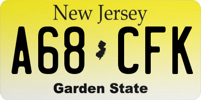 NJ license plate A68CFK