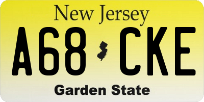 NJ license plate A68CKE