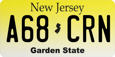 NJ license plate A68CRN