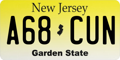 NJ license plate A68CUN