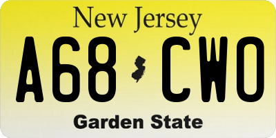 NJ license plate A68CWO