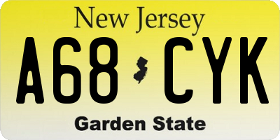 NJ license plate A68CYK