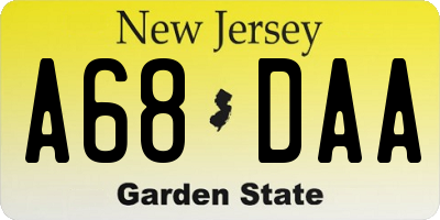 NJ license plate A68DAA