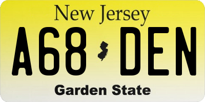 NJ license plate A68DEN