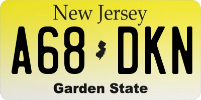 NJ license plate A68DKN