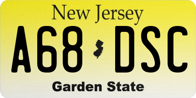 NJ license plate A68DSC