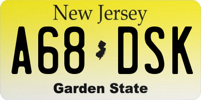 NJ license plate A68DSK