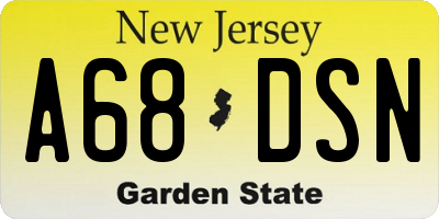 NJ license plate A68DSN