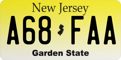 NJ license plate A68FAA
