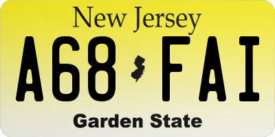 NJ license plate A68FAI