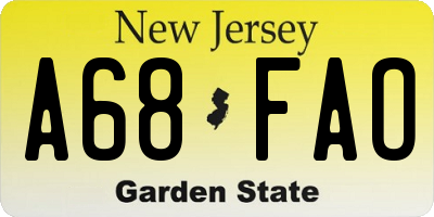 NJ license plate A68FAO