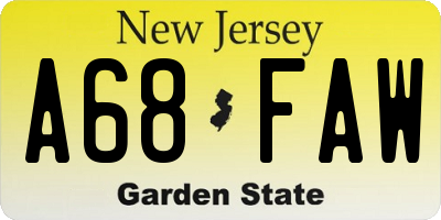 NJ license plate A68FAW