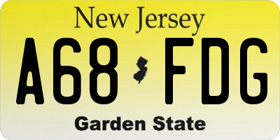 NJ license plate A68FDG