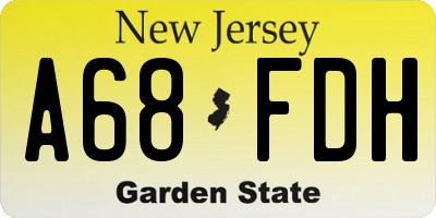 NJ license plate A68FDH