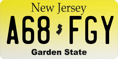 NJ license plate A68FGY