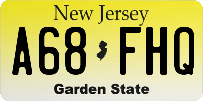 NJ license plate A68FHQ