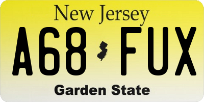 NJ license plate A68FUX