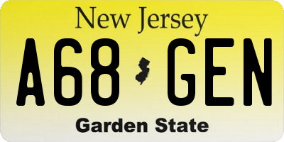 NJ license plate A68GEN