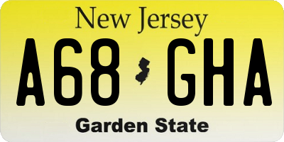 NJ license plate A68GHA