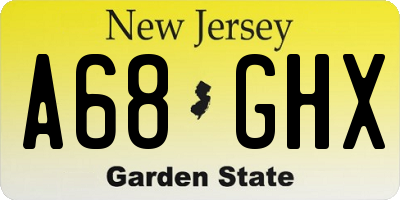 NJ license plate A68GHX