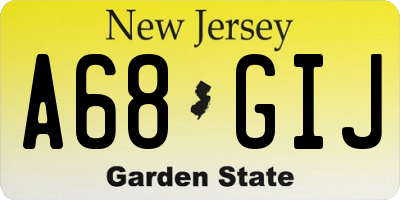 NJ license plate A68GIJ