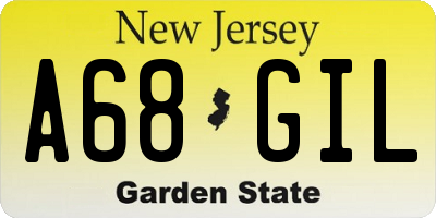 NJ license plate A68GIL