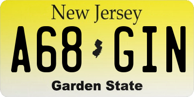 NJ license plate A68GIN