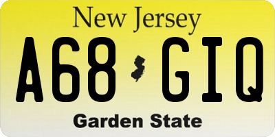 NJ license plate A68GIQ