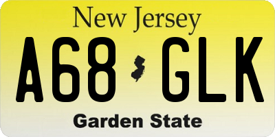 NJ license plate A68GLK