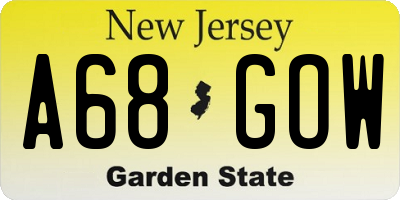 NJ license plate A68GOW