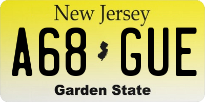 NJ license plate A68GUE