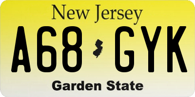 NJ license plate A68GYK
