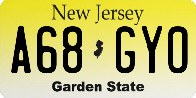 NJ license plate A68GYO