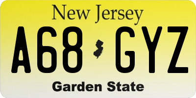 NJ license plate A68GYZ