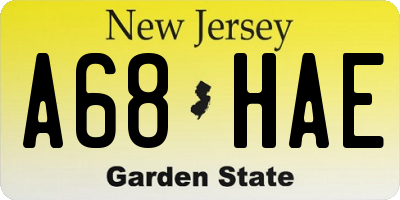 NJ license plate A68HAE