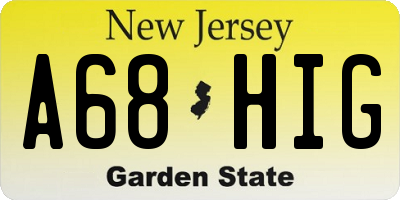 NJ license plate A68HIG