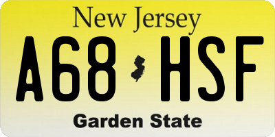 NJ license plate A68HSF