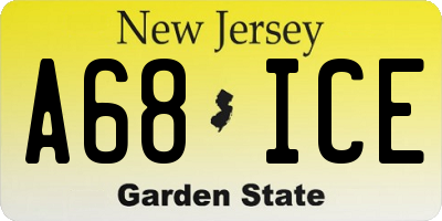 NJ license plate A68ICE