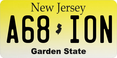 NJ license plate A68ION