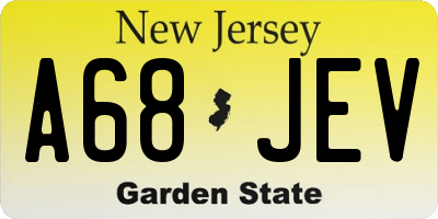 NJ license plate A68JEV