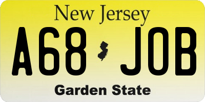 NJ license plate A68JOB