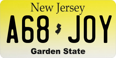 NJ license plate A68JOY
