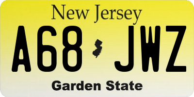 NJ license plate A68JWZ