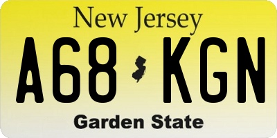 NJ license plate A68KGN