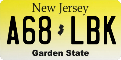 NJ license plate A68LBK