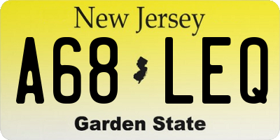 NJ license plate A68LEQ