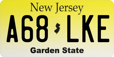 NJ license plate A68LKE